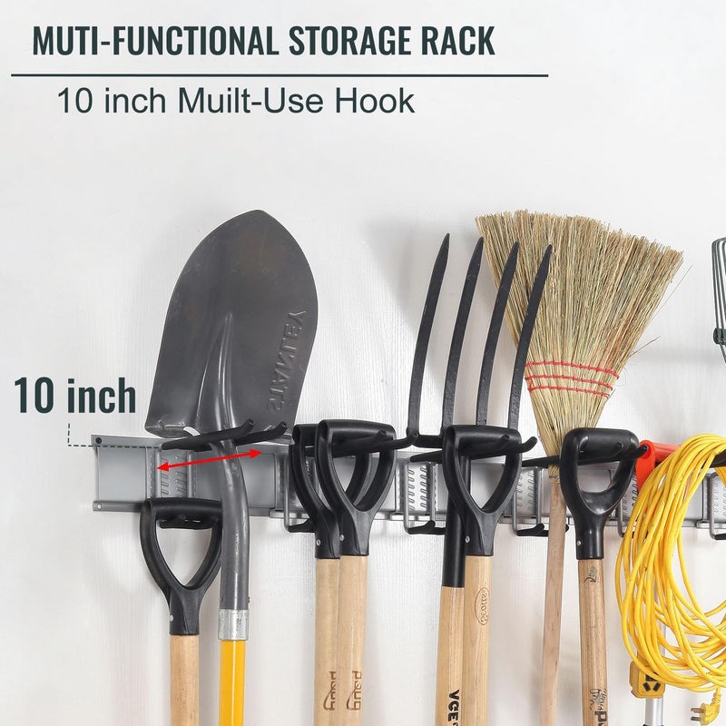 Aking Ace Wall Mount Tool Storage Rack, Garage Organization, Heavy Duty Garage Storage Tool Organizer, Garden Tool Wall Hooks and Hangers, Hold Up to 350lbs Grey - Image 5